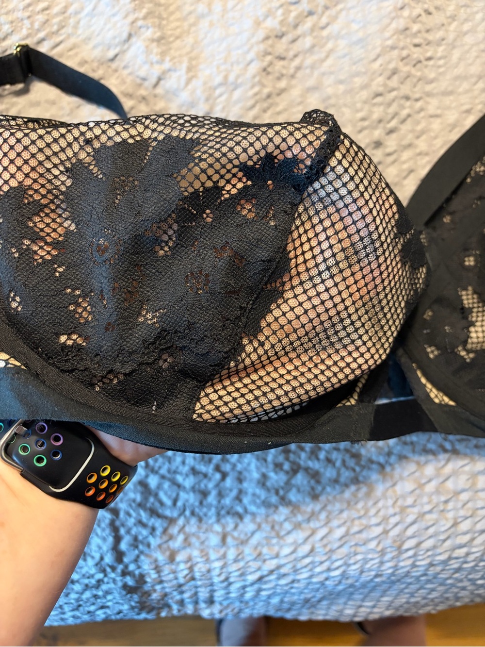 Cacique Lane Bryant Bra 50DDD Fishnet Lace Unlined Balconette Underwire Black - Picture 3 of 10